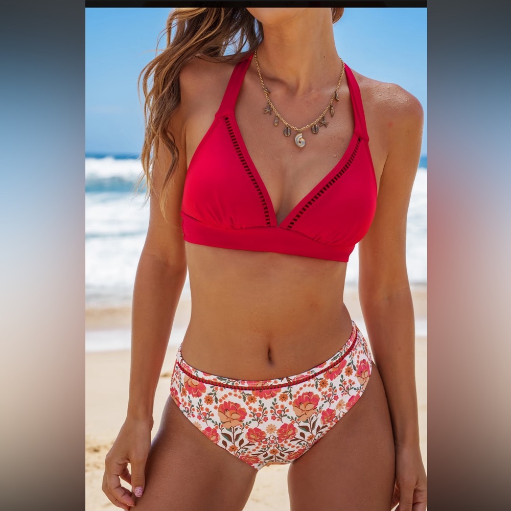 Cupshe Vibrant Red Halter Bikini Top
